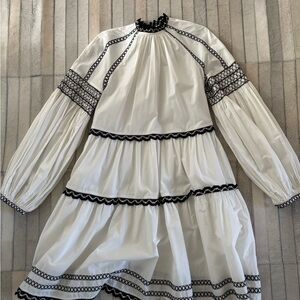 Ulla Johnson White and Black Lace Trim Dress